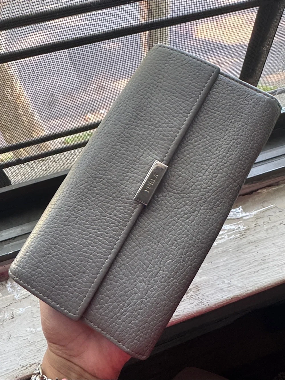 Furla Pebbled Leather Wallet in Gray